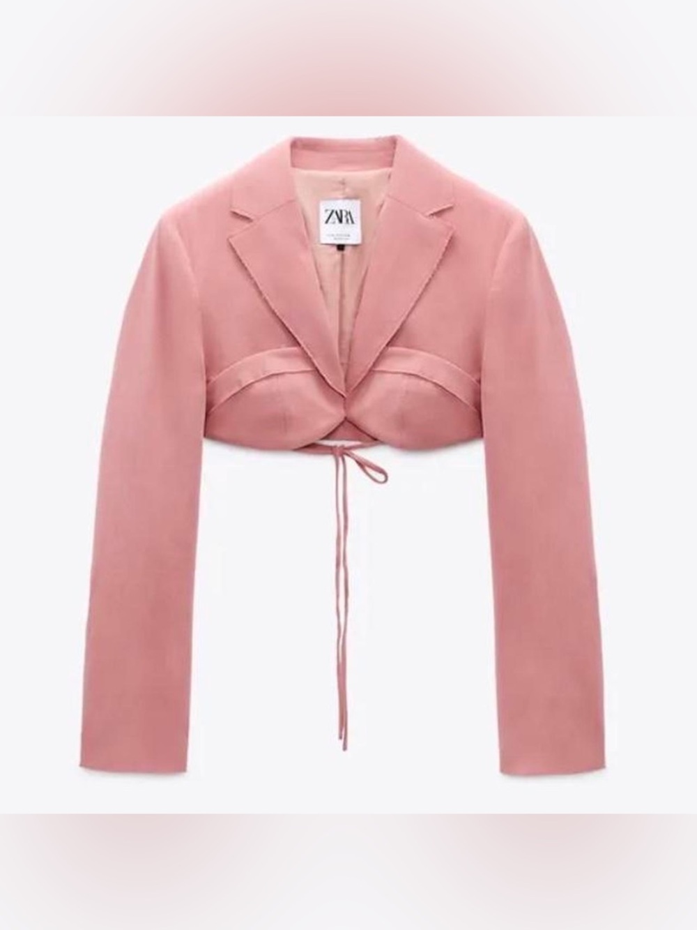 ZARA Pink Cropped Tie-Front Balconette Blazer Jacket